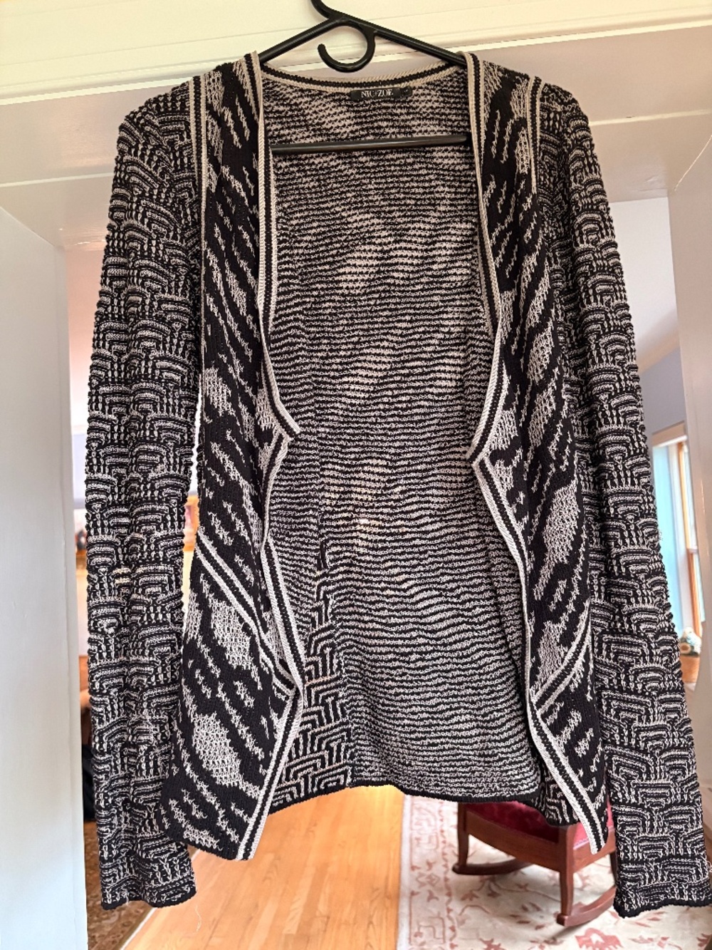 Nic+Zoe Black & White Multi Print Artsy Boho Business Casual Cardigan M